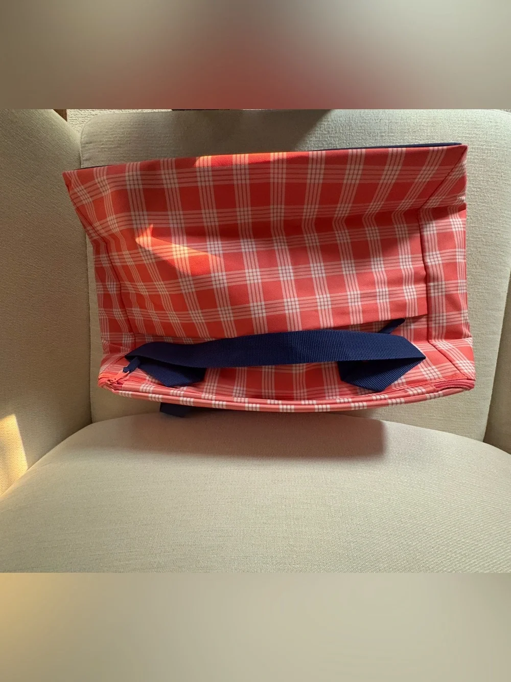 Coral Plaid Carry Tote cooler bag - Picture 5 of 6